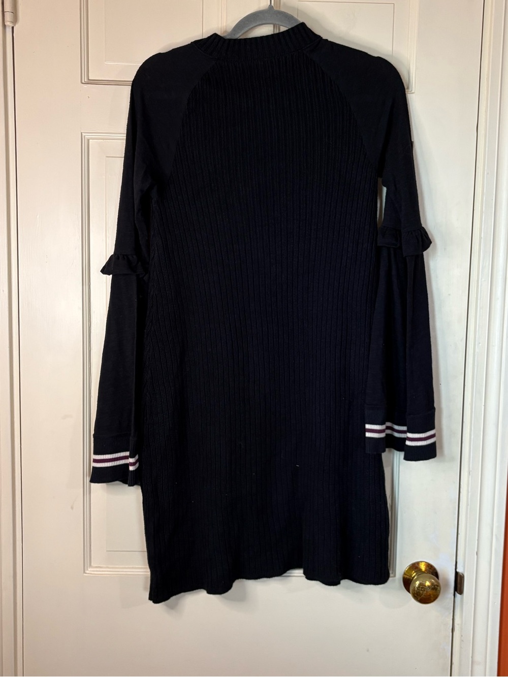 Free People Black Zou Bisou Ribbed Knit Bell Sleeve Sweater Dress Size Small - Picture 6 of 10